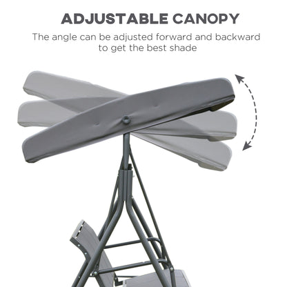 Outsunny Outdoor Garden 3 Seater Swing Chair Seat Hammock With Canopy Steel Frame - Grey