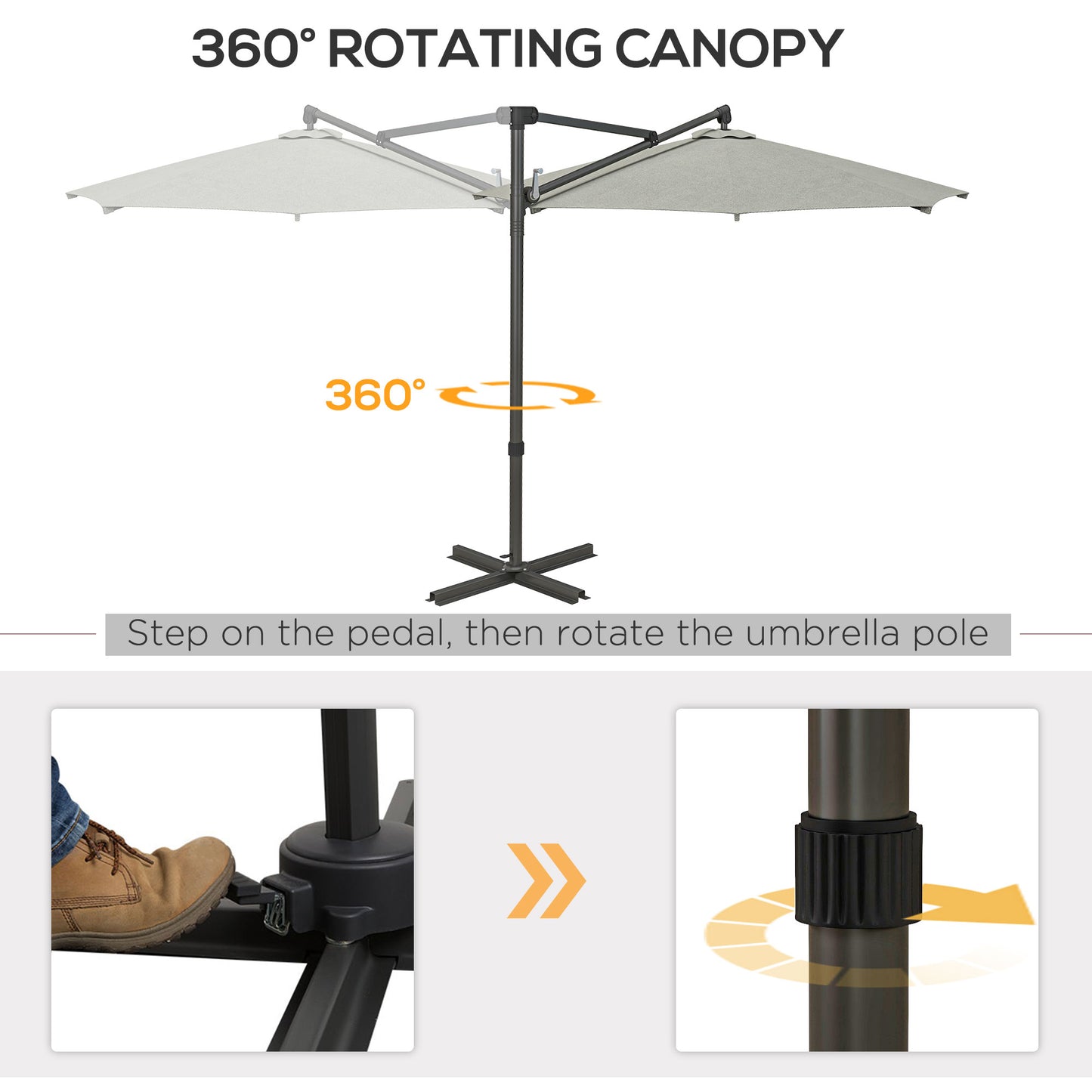 Outsunny 3 m Cantilever Banana Parasol with Cross Base, 360° Rotation Patio Umbrella with Crank Handle, Tilt, Beige