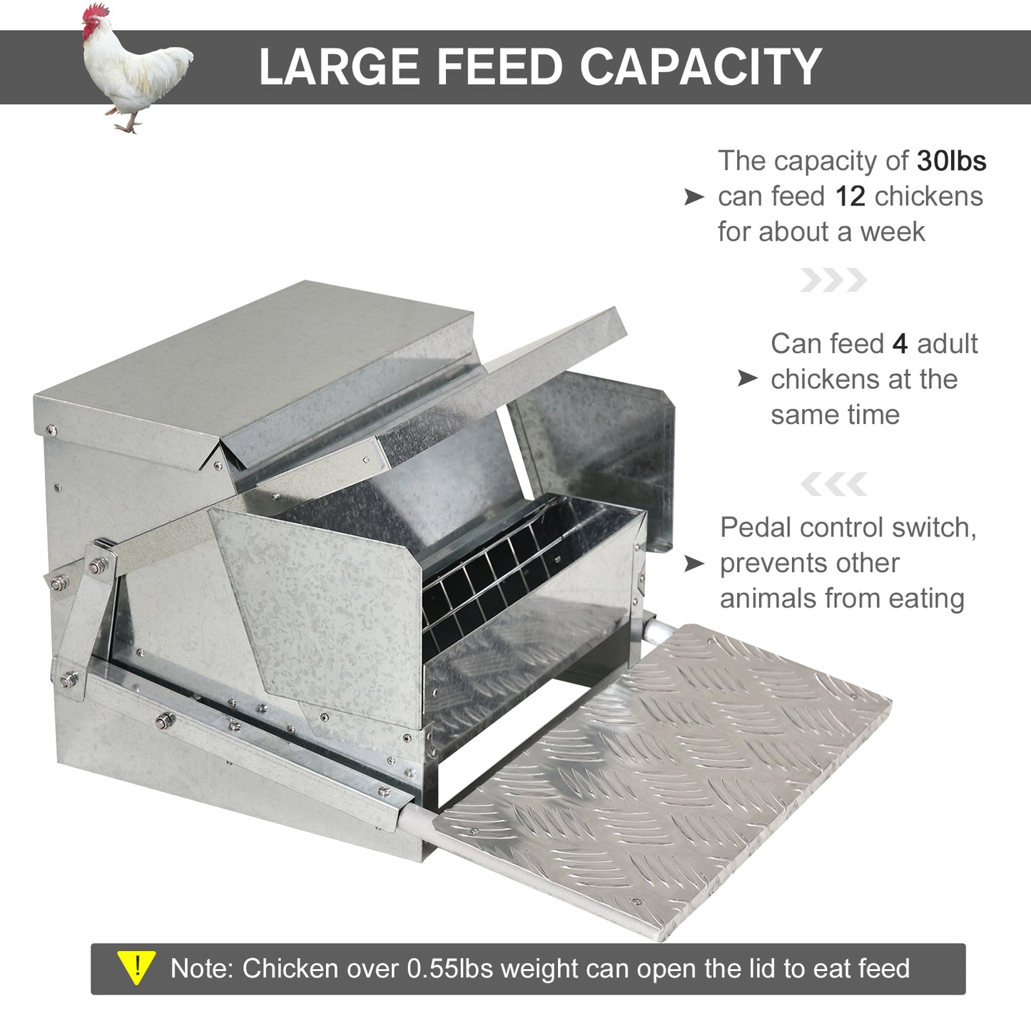 PawHut 11.5kg Capacity Automatic Chicken Poultry Feeder with a Galvanized Steel and Aluminium Build, Weatherproof Design - PawHut