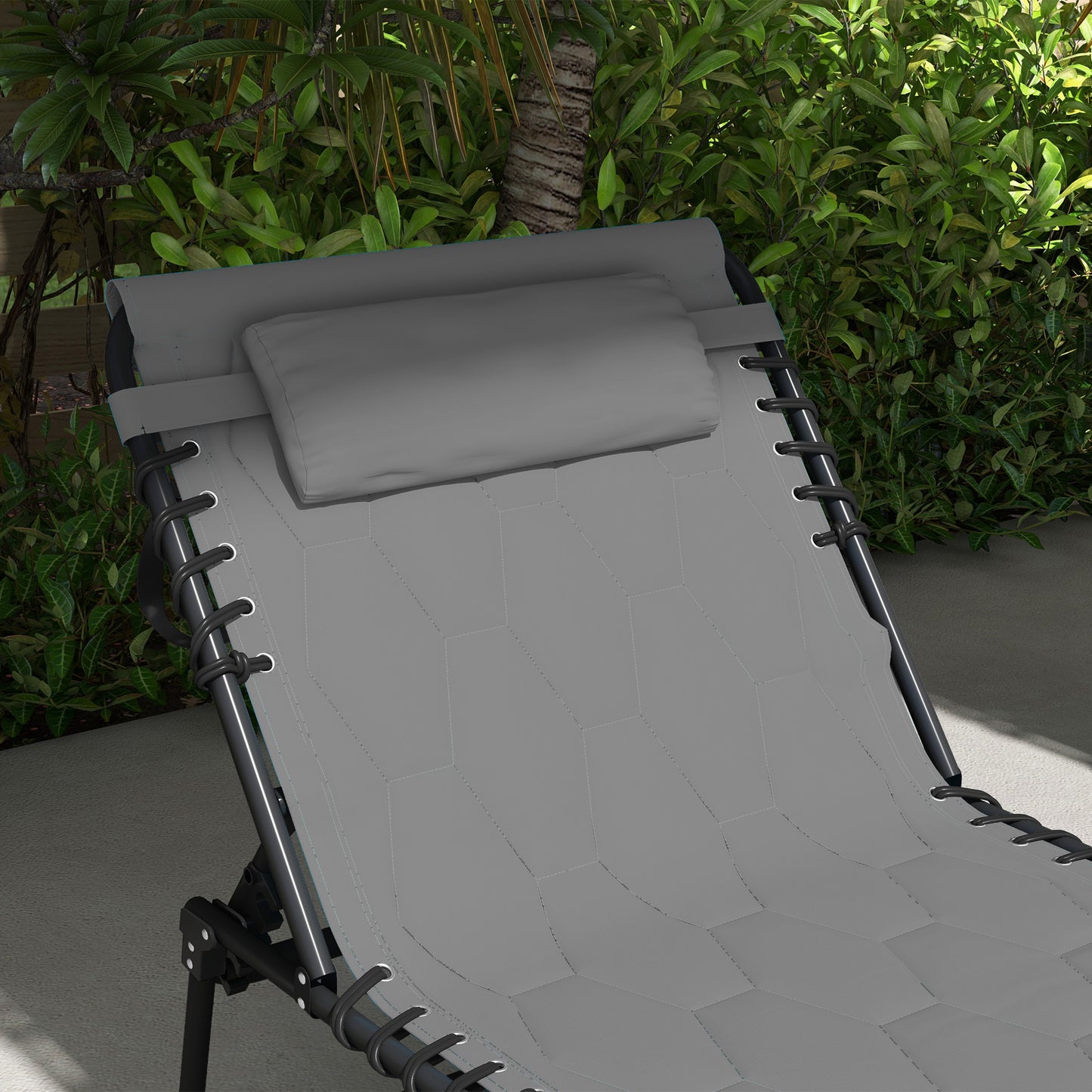 Foldable Sun Lounger Set With 5-level Reclining Back, Outdoor Tanning Chairs With Build-in Padded Seat, Loungers With Side Pocket, Headrest - Grey