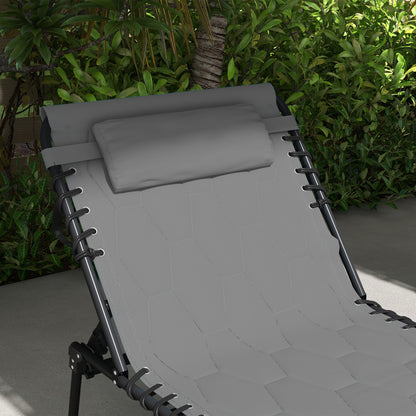 Foldable Sun Lounger Set With 5-level Reclining Back, Outdoor Tanning Chairs With Build-in Padded Seat, Loungers With Side Pocket, Headrest - Grey