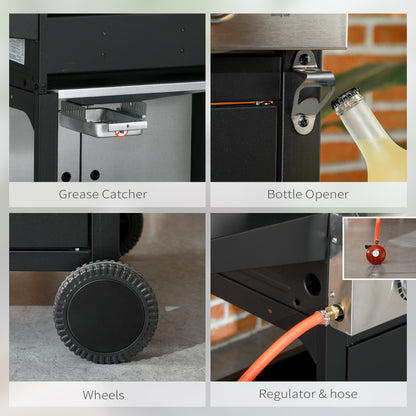 Outsunny 9 kW 3 Burner Gas BBQ Grill with See-through Lid, Black