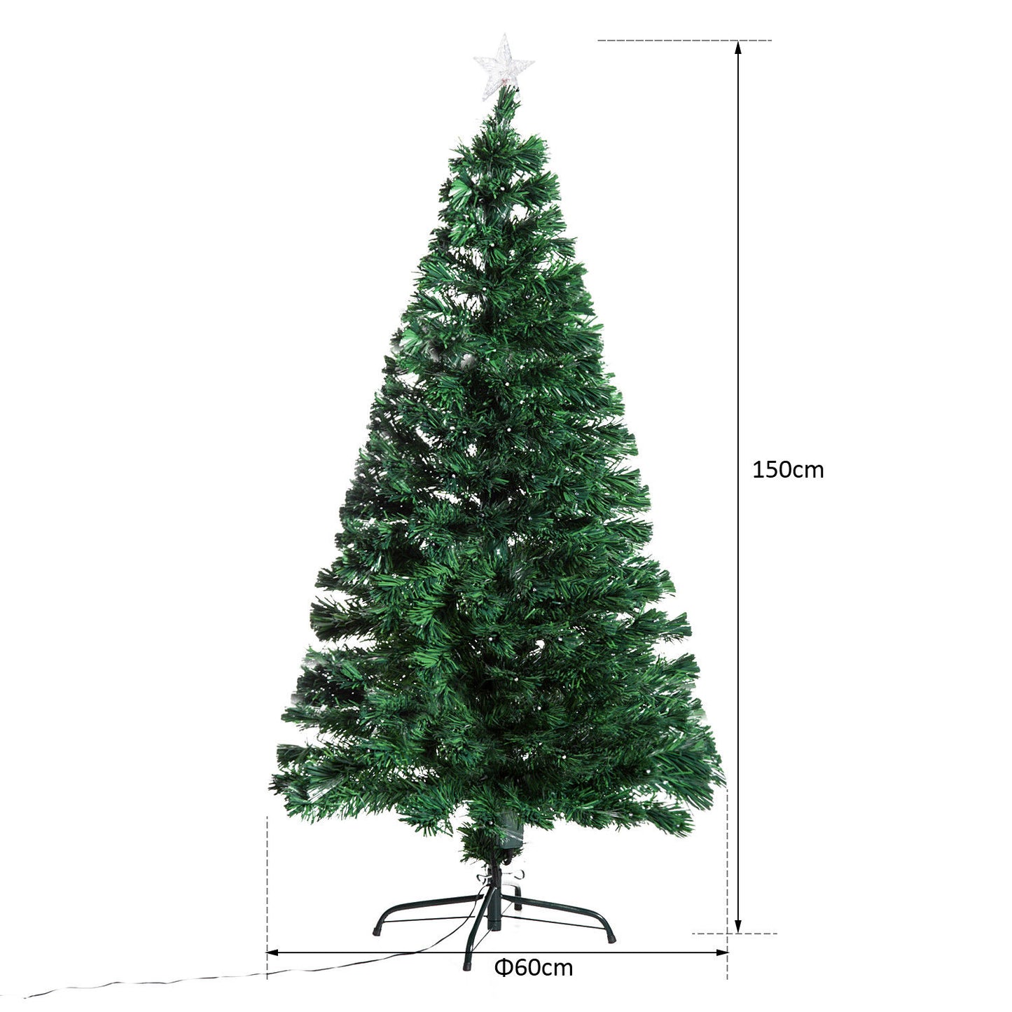 5ft 150cm Green Fibre Optic Artificial Christmas Tree - Multicolour