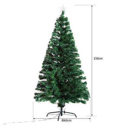 5ft 150cm Green Fibre Optic Artificial Christmas Tree - Multicolour