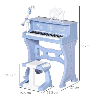37 Keys Mini Electronic Keyboard Light Kids Musical Instrument Educational Game Children Grand Piano Toy Set w/Stool & Microphone & Music Blue