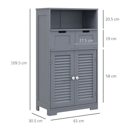 Kleankin Bathroom Cabinet with Drawers, Bathroom Storage Cabinet with Louvred Doors, Open Compartment and Adjustable Shelf for Washroom, Grey