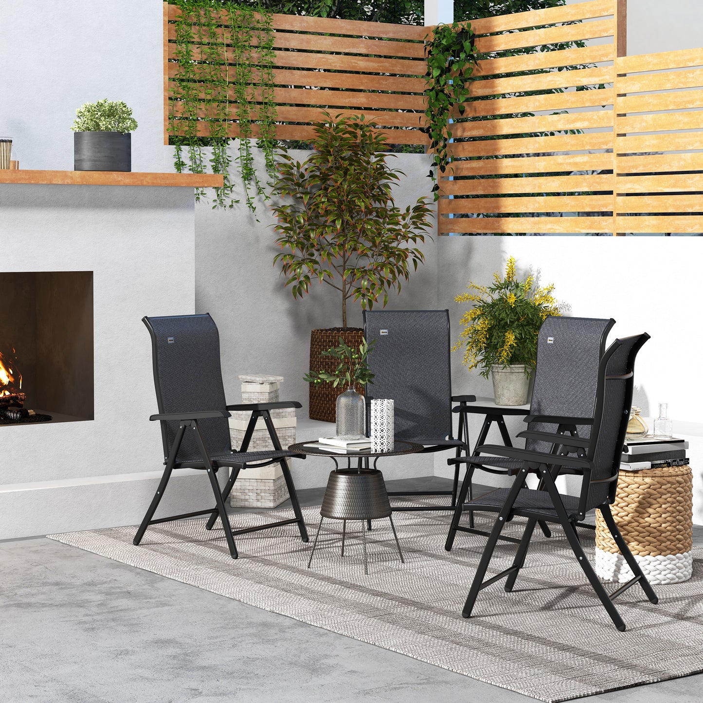 Outsunny 4 Piece Outdoor Rattan Folding Chair Set with 7 Levels Adjustable Backrest for Patio, Lawn