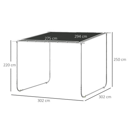 Outsunny 3 x 3(m) Mobile Pergola Kit, Portable Garden Gazebo with Wheels, Sandbags, Steel Frame, UV-Resistant