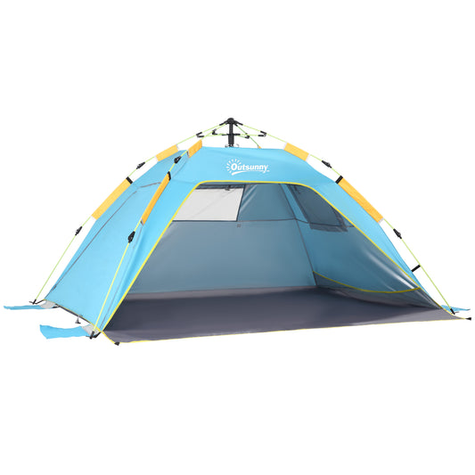 Outsunny Pop-up Beach Tent Sun Shade Shelter for 1-2 Person UV Protection Waterproof with Ventilating Mesh Windows Closable Door Sandbags Light Blue