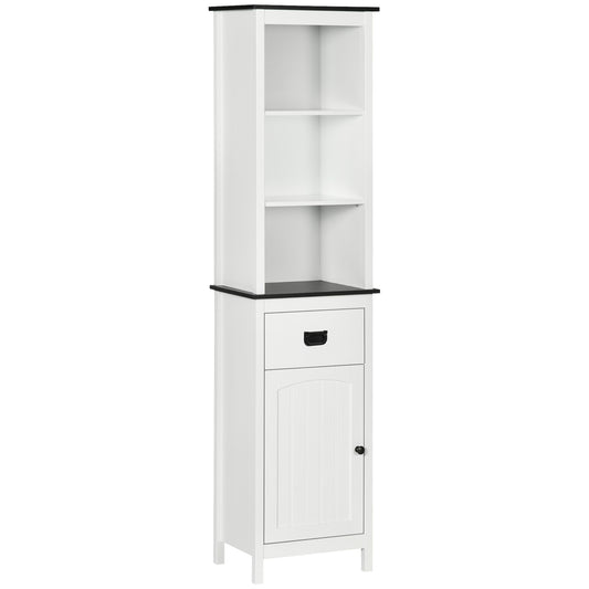 Kleankin Tall Bathroom Cabinet, Freestanding Tallboy Storage Unit with Drawer and Adjustable Shelf for Living Room, White