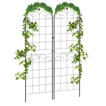 Outsunny Metal Trellis Set of 2, Garden Trellis for Climbing Plants Support Frames, Floral Design
