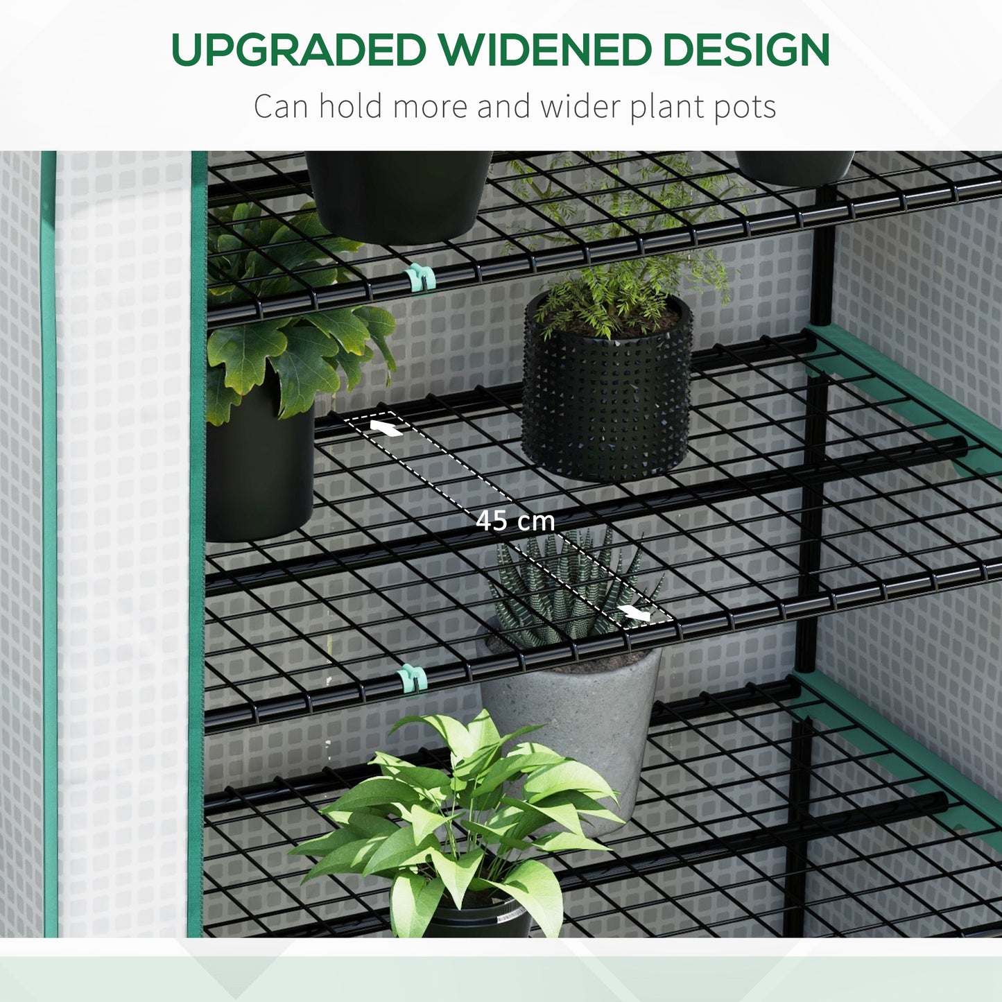 Outsunny 5 Tier Widened Mini Greenhouse w/ Reinforced PE Cover, Portable Green House w/ Roll-up Door & Wire Shelves, 193H x 90W x 49Dcm, White