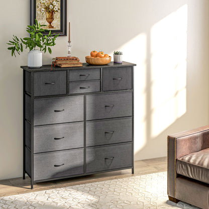 Chest of Drawers, 10 Drawer Dresser with Foldable Fabric Drawers and Steel Frame, Black