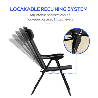 Outsunny Set of 2 Portable Folding Recliner Outdoor Patio Chaise Lounge Camping Chair with Adjustable Backrest, Black