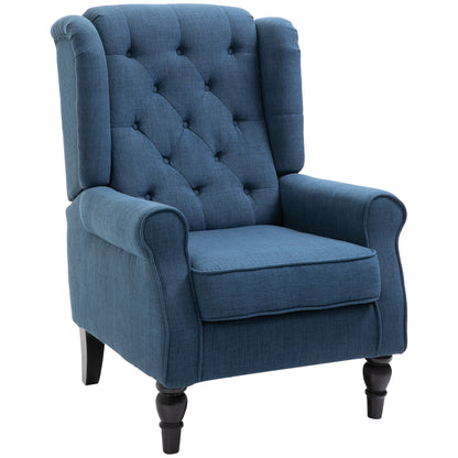 Vintage Style Wingback Accent Chair, Retro Upholstered Button Tufted Occasional Chair for Living Room and Bedroom, Blue
