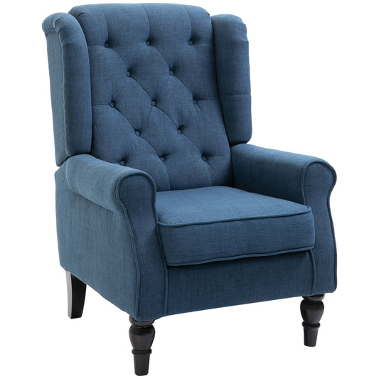 Vintage Style Wingback Accent Chair, Retro Upholstered Button Tufted Occasional Chair for Living Room and Bedroom, Blue