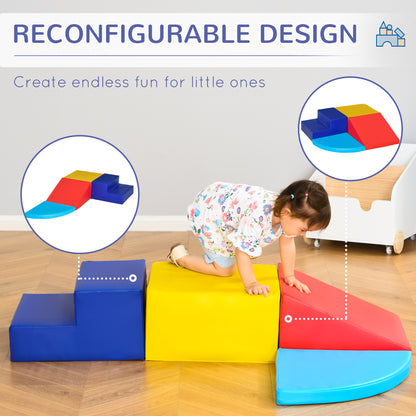 Soft Play 4-piece Climb and Crawl Foam Toddler Stairs and Ramp Colourful Children's Educational Software Activity Toys for Baby Preschooler