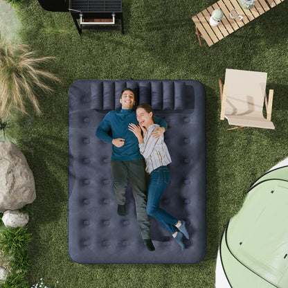 Outsunny Inflatable Queen Size Air Bed, with Built-In Hand Pump - Blue