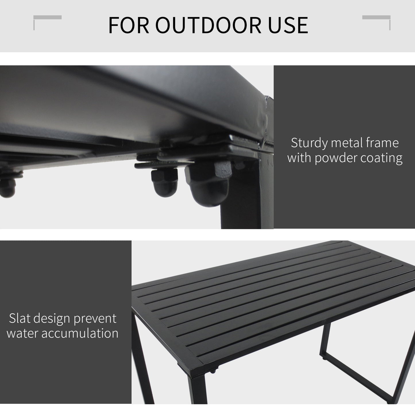 Outsunny 3 Piece Outdoor Dining Set Metal Beer Table Bench Patio Garden Yard Black