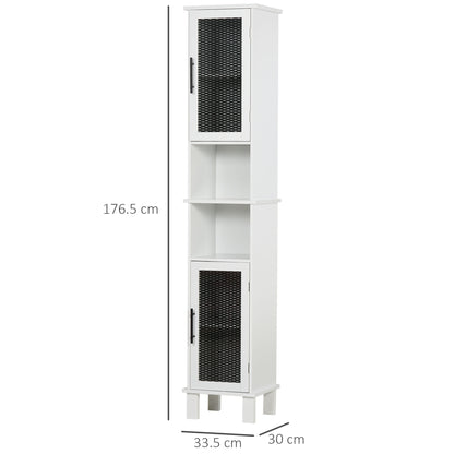6-Tier Retro Bathroom Cabinet w/ Patterned Glass Doors Anti-Tilt Handles Melamine Coating 4 Legs Freestanding Tall Tower Furniture Monochrome