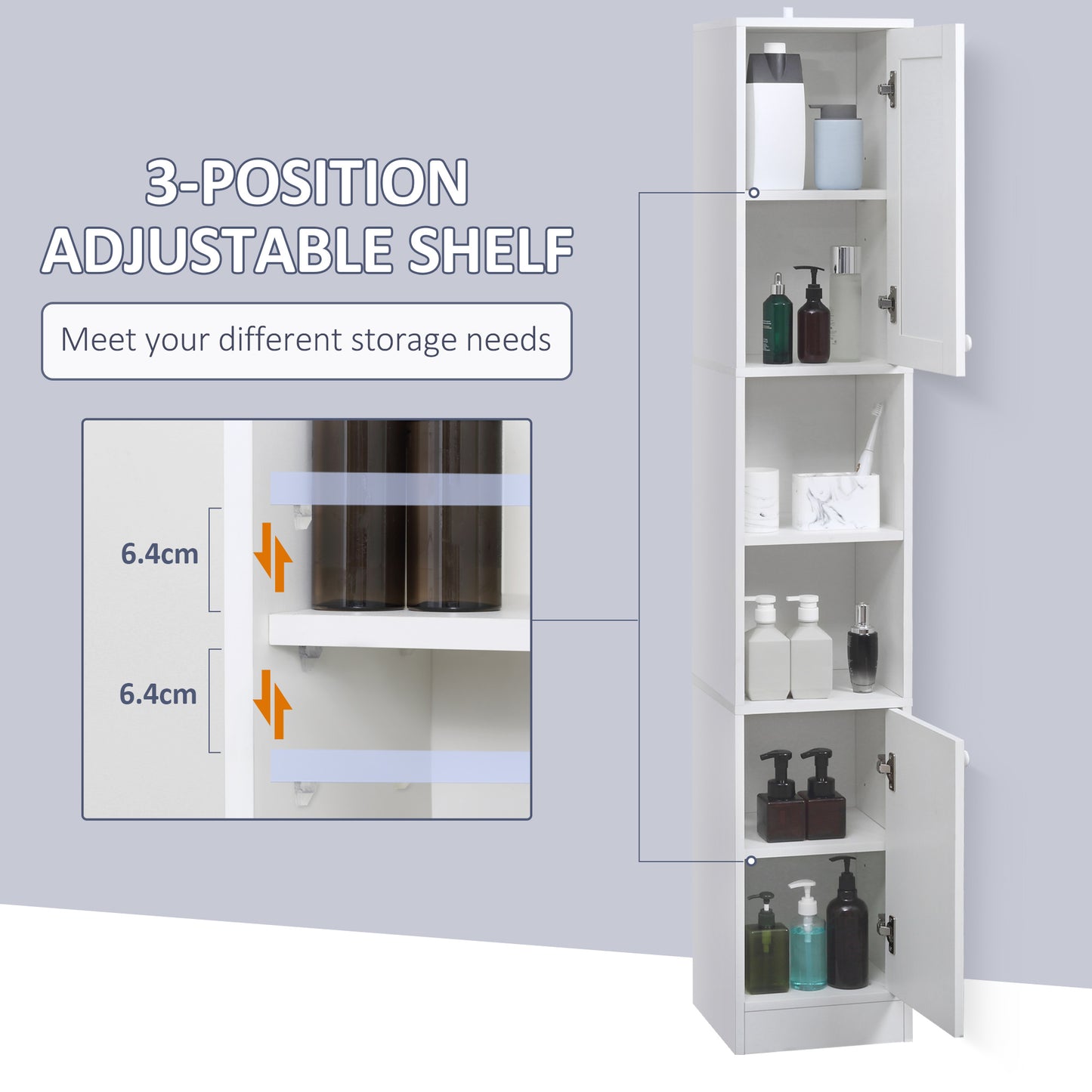 Kleankin Tall Bathroom Storage Cabinet with Mirror, Narrow Freestanding Floor Cabinet with Adjustable Shelves