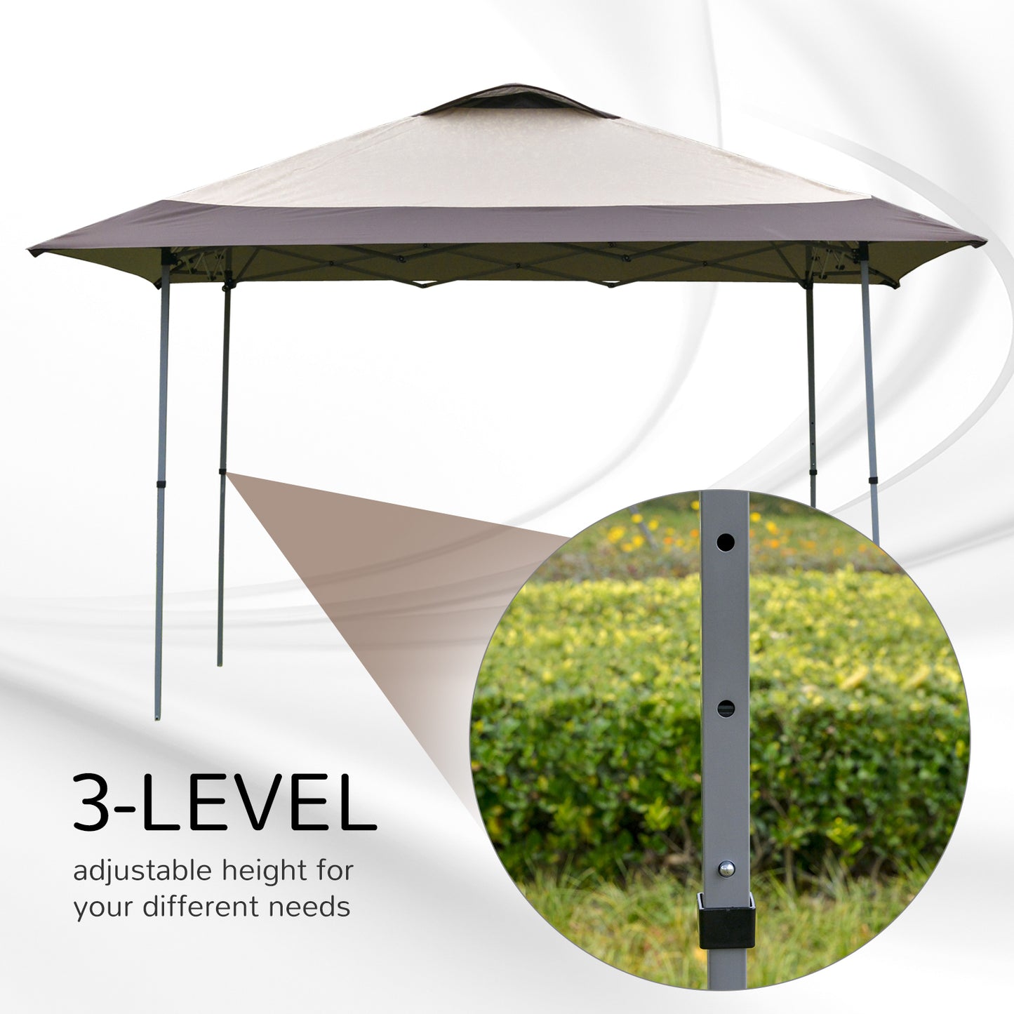 Outsunny 4 x 4m Pop-up Canopy Gazebo Tent with Roller Bag & Adjustable Legs Outdoor Party, Steel Frame, Brown