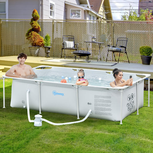 Outsunny Steel Frame Pool with Filter Pump and Filter Cartridge Rust Resistant Above Ground Pool with Reinforced Sidewalls, 252 x 152 x 65cm, Grey