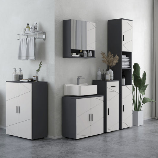 Kleankin 5-Piece Bathroom Storage Furniture Set, Cabinets With Doors And Shelves, Tall and Small Floor Cabinets, Wall-mounted Mirror Cabinet - Grey