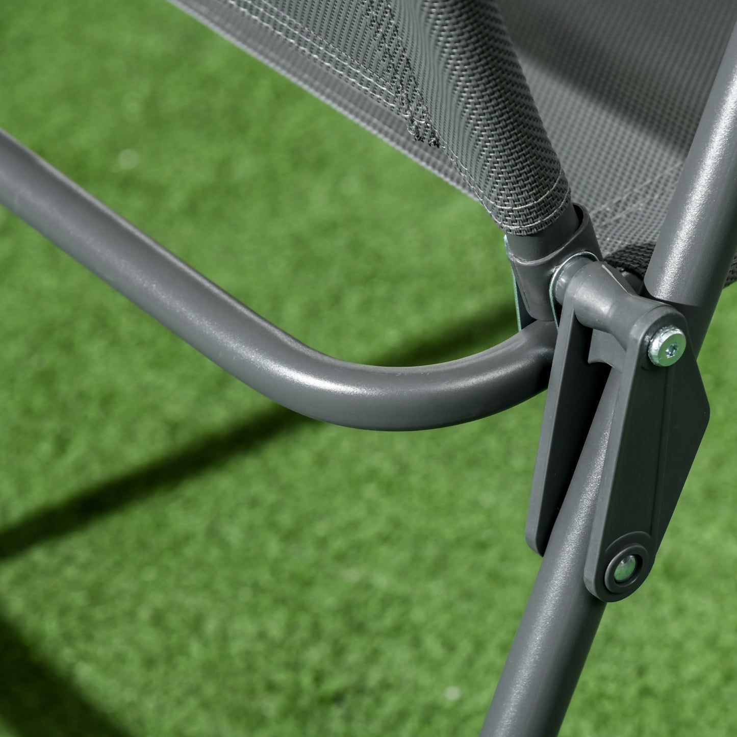 Outsunny 3 Pieces Garden Table and Chairs, Outdoor Bistro Set, Patio Conversation Furniture Set with Foldable Breathable Mesh Fabric Armchairs & Glass Top Coffee Table, Dark Grey