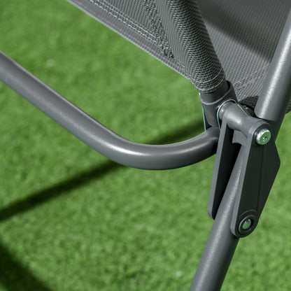 Outsunny 3 Pieces Garden Table and Chairs, Outdoor Bistro Set, Patio Conversation Furniture Set with Foldable Breathable Mesh Fabric Armchairs & Glass Top Coffee Table, Dark Grey