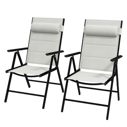 Set of 2 Patio Folding Chairs W/ Adjustable Back, Aluminium Dining Chairs with Breathable Mesh Fabric Padded Seat and Backrest, Headrest