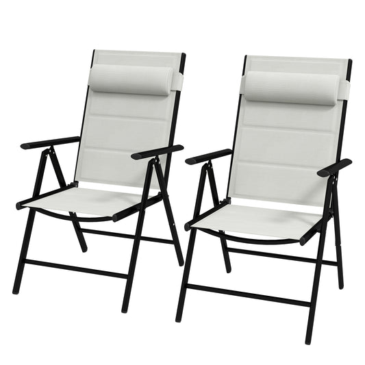 Set of 2 Patio Folding Chairs W/ Adjustable Back, Aluminium Dining Chairs with Breathable Mesh Fabric Padded Seat and Backrest, Headrest