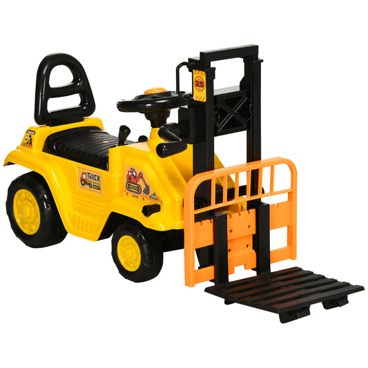Kids Ride on Forklift Truck with Fork and Tray, Ride on Tractor with Under Seat Storage, Treaded Wheels, No Power Design, Controllable Level