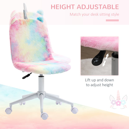 Fluffy Unicorn Office Chair | Armless Mid Back | Swivel | Sponge Padded Velvet | Adjustable Height 88-98cm | 5 Wheels | 120kg | Rainbow Multi-Colour