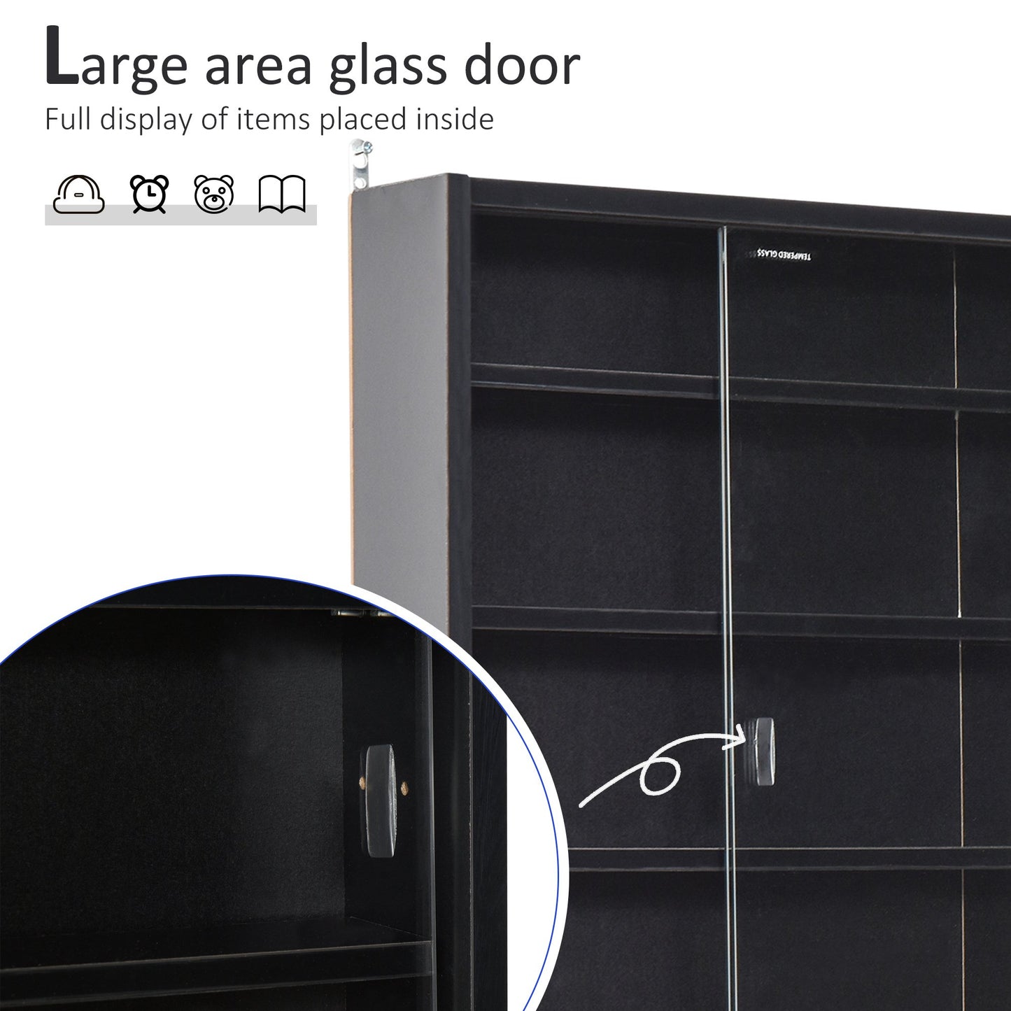 Particle Board 5-Tier Glass Door Display Cabinet Black