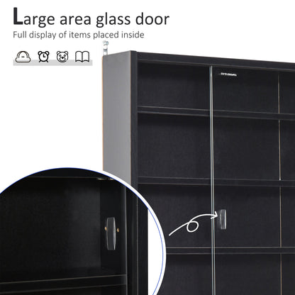 Particle Board 5-Tier Glass Door Display Cabinet Black