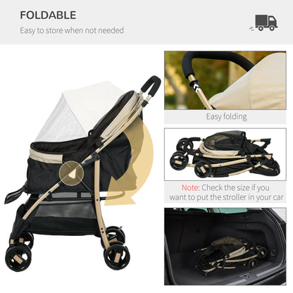 PawHut Oxford Pet Stroller for Small Minature Dogs with Rain Cover Dark Khaki