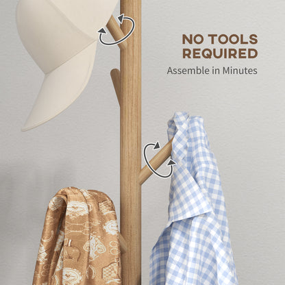 Eight-Hook Wooden Coat Hat Holder Organiser Rack - Natural