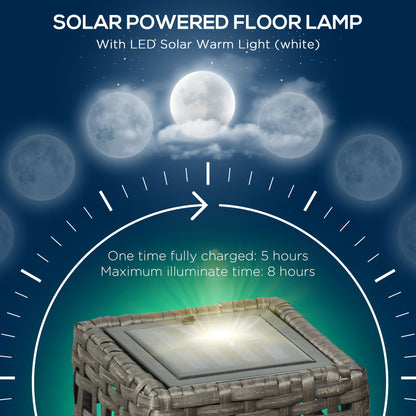 Outsunny Outdoor Rattan Solar Lantern, Brushed PE Wicker Patio Garden Lantern With Auto On/Off Solar Powered LED Lights for Indoor & Outdoor Use Grey