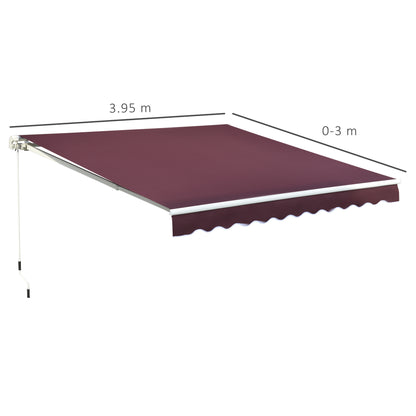 Outsunny 3x4m Garden Patio Retractable Manual Awning Window Door Sun Shade Canopy with Fittings and Crank Handle Wine Red