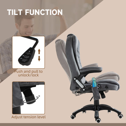 Heated Massage Recliner Office Chair | 6 Point Massage | Velvet-Feel Fabric | 130° Recline | 360° Swivel | Height Adjustable 107-116cm | 120kg | Grey
