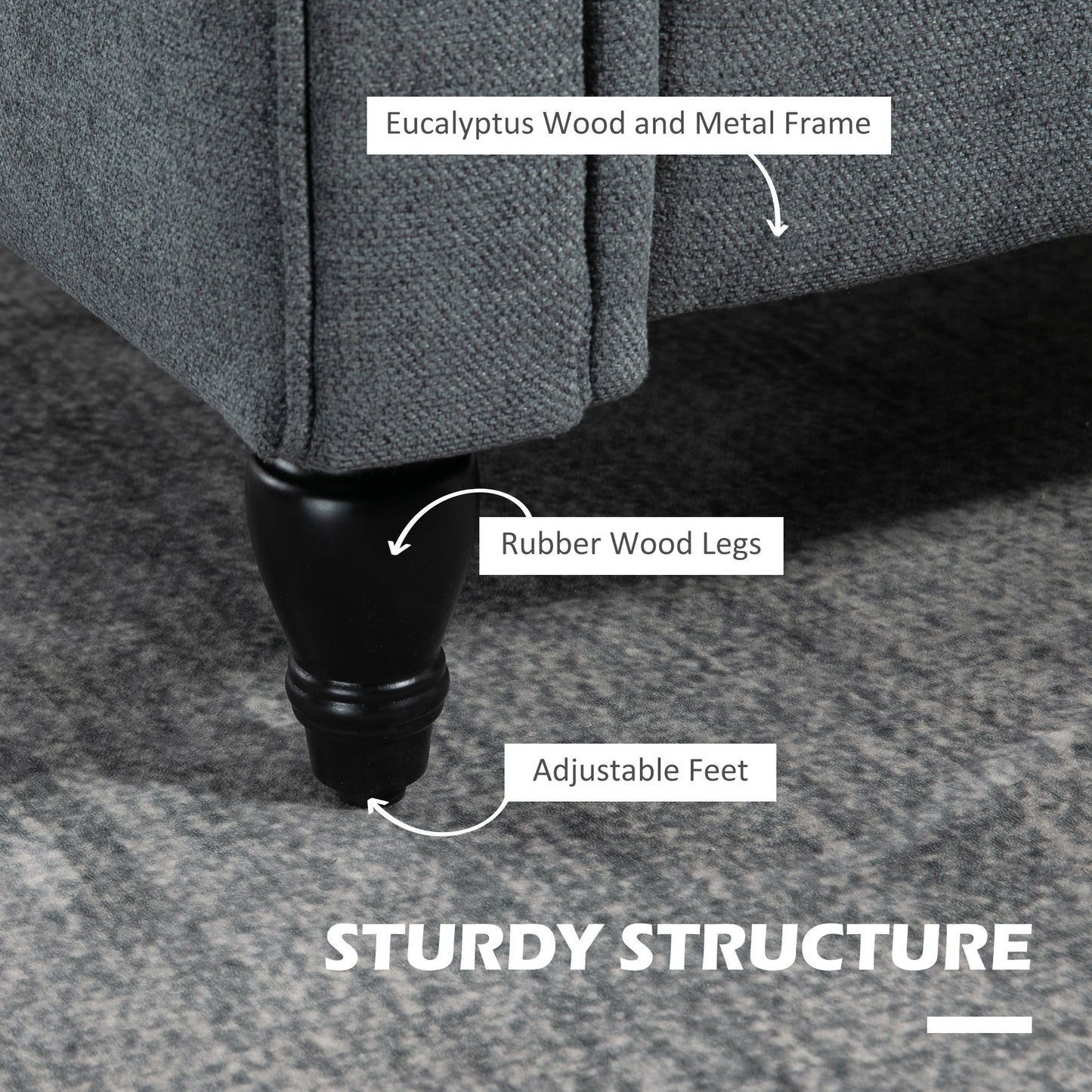 Retro Vintage Style Accent Chair, Upholstered Occasional Chair with Back Pillow, Rolled Arms, Gourd-Shaped Rubber Wood Legs, Grey