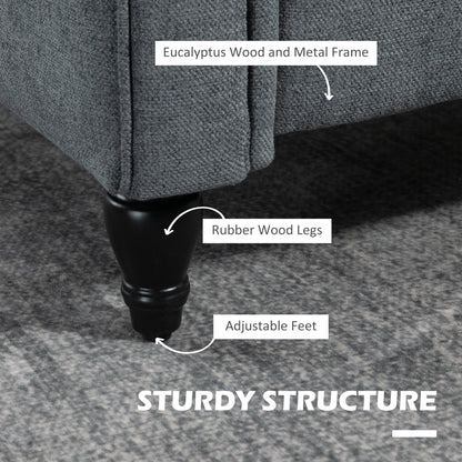 Retro Vintage Style Accent Chair, Upholstered Occasional Chair with Back Pillow, Rolled Arms, Gourd-Shaped Rubber Wood Legs, Grey