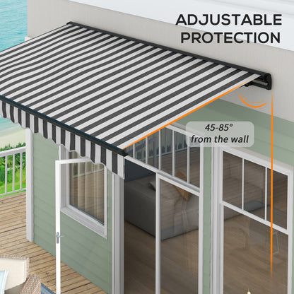 Outsunny 3.5 x 2.5m Aluminium Frame Electric Awning, Retractable Awning Sun Canopies for Patio Door Window, Grey and White