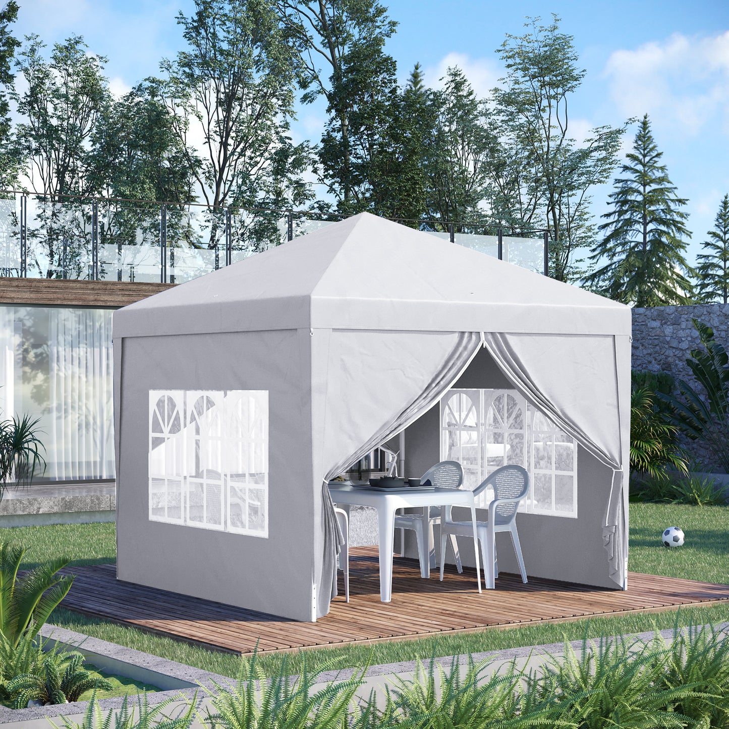Outsunny 3 x 3m Pop Up Camping Gazebo, Wedding Party Canopy Tent Marquee with Carry Bag and Windows, White