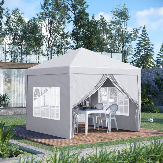 Outsunny 3 x 3m Pop Up Camping Gazebo, Wedding Party Canopy Tent Marquee with Carry Bag and Windows, White