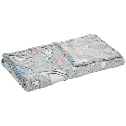Glow in The Dark Flannel Fleece Throw Blanket, Fluffy Warm Throw Blanket, Kids Galaxy Stars Luminous Blanket, 203x153cm, Grey