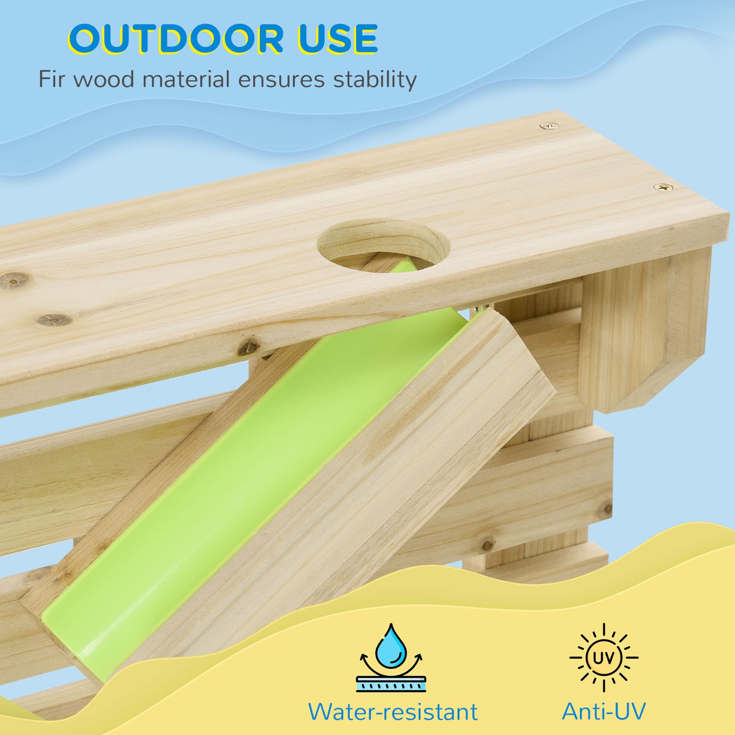 Outsunny Natural Wooden Outdoor Kids Running Water and Sand Playset, with 18 Accessories