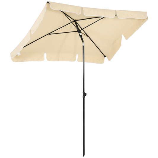 Outsunny Aluminium Sun Umbrella Parasol Patio Garden Rectangular Tilt 2M x 1.25M Beige / Green