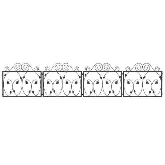 Outsunny 4 Pack Garden Fence, Metal Wire Fencing Border, Scroll Flower Edging Animal Barrier for Landscape, Garden, Black